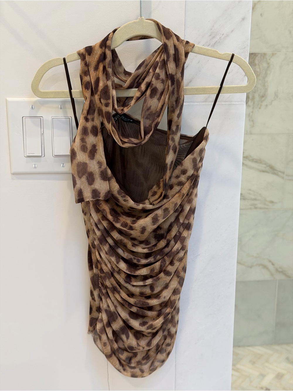Zara Brown Leopard Print Draped Camisole